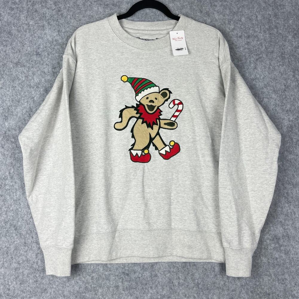 Lucky Brand Grateful Dead Santa Bear Sweatshirt Mens Small Gray Christmas NEW